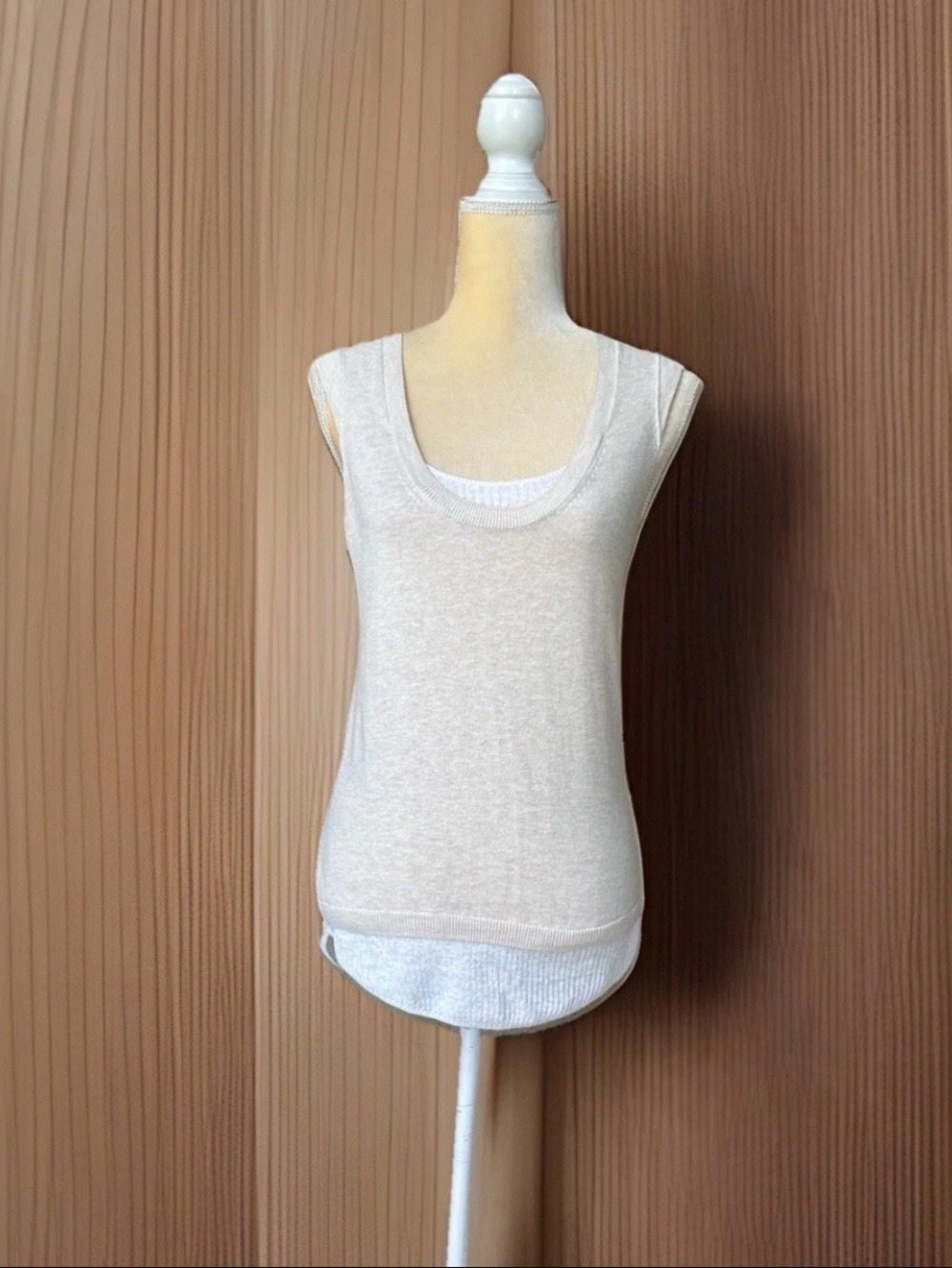 $298 Brochu Walker Women's Beige Loreen Layered Linen Blend Tank Top Size Small